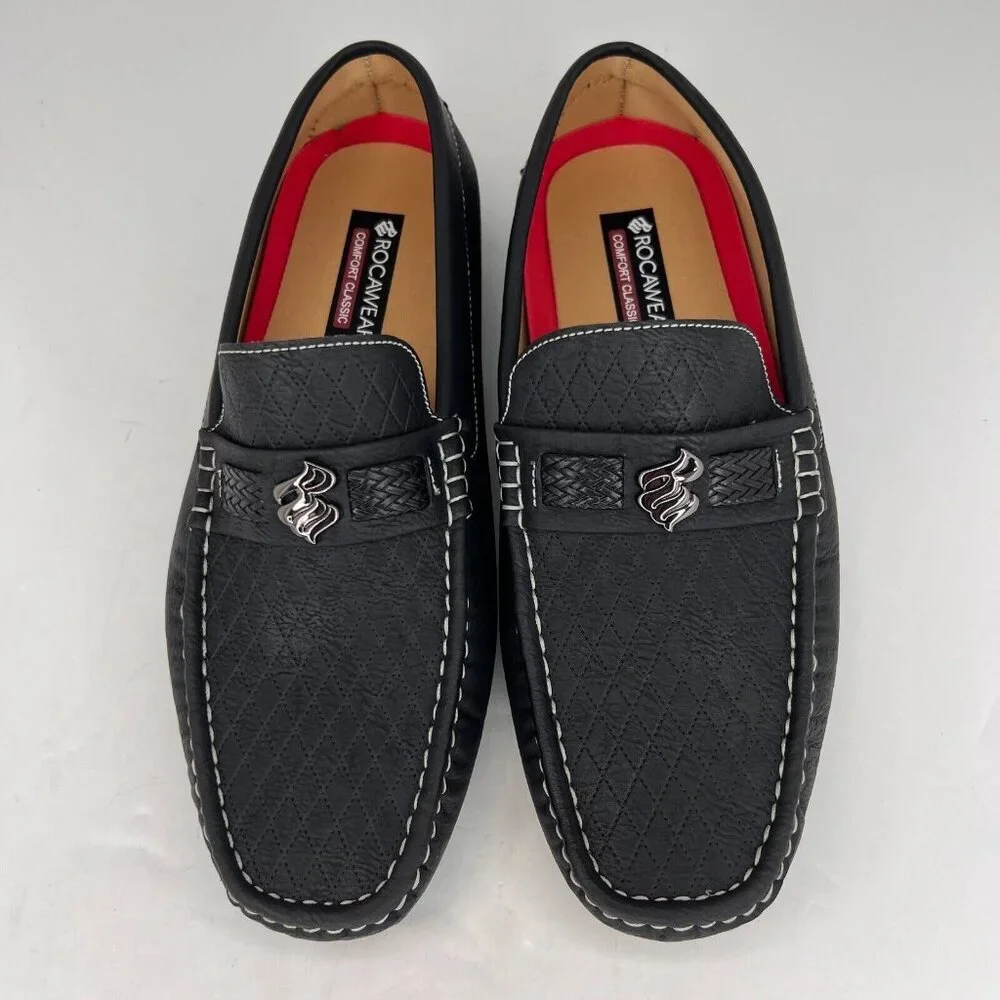 Rocawear Mens Laker Black Faux Leather Comfort Classics Slip On Size 10 Loafers